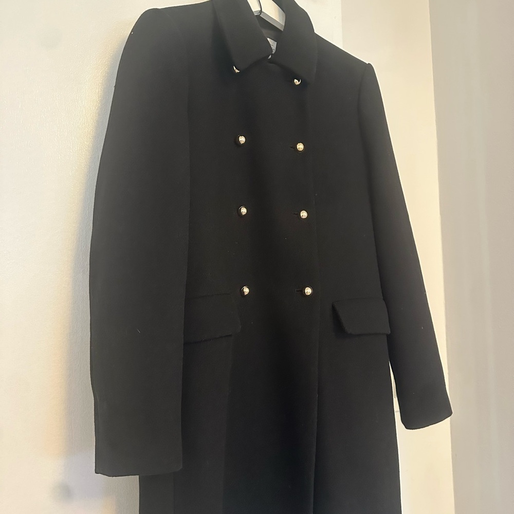 Mango Women’s Wool Double Breasted Coat in Black with Cold Buttons